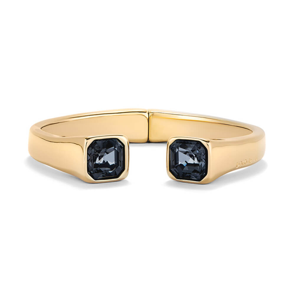 18K Gold-Plated Cuff Bracelet with Black Crystal image