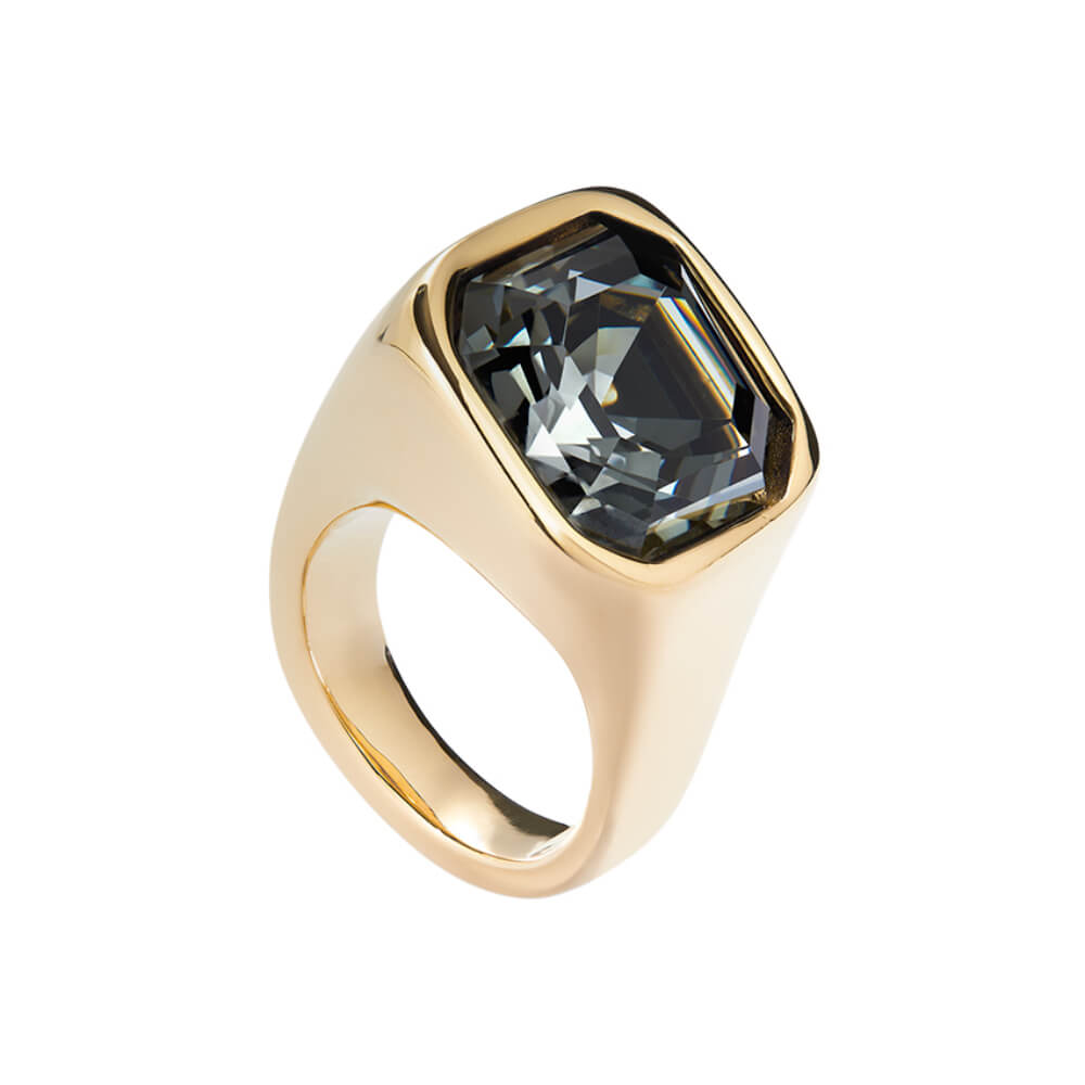 18K Gold-Plated Ring Square-Shaped Finish and Gray Crystal image
