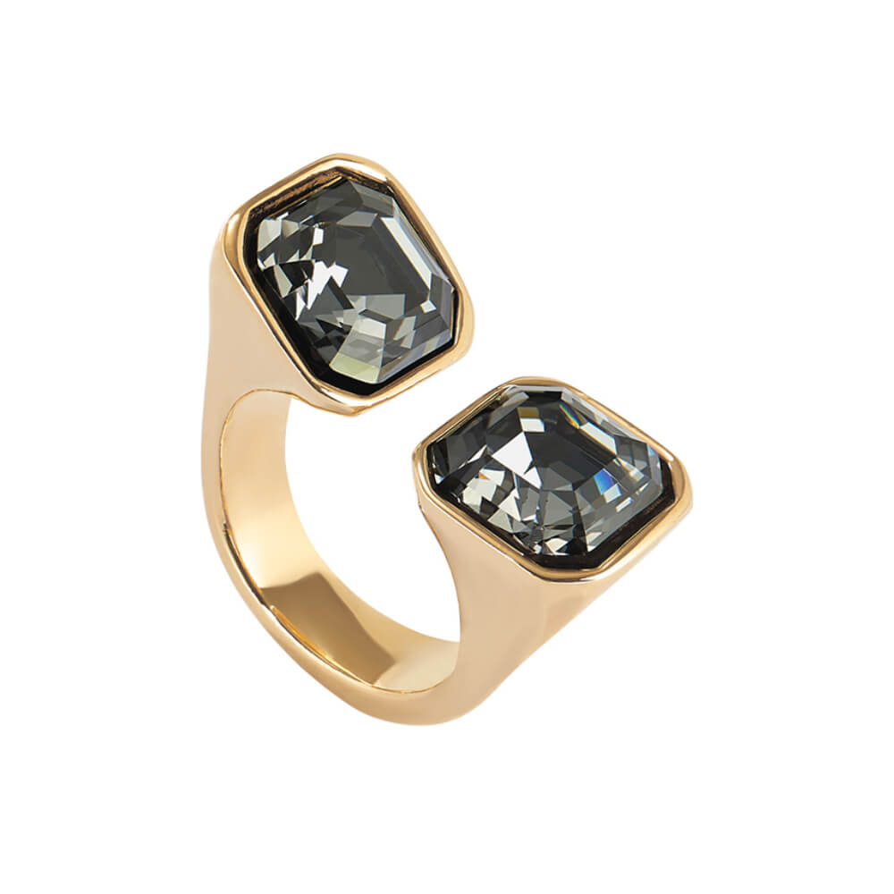 18K Gold-Plated Ring with Black Crystal - ANI0821 image