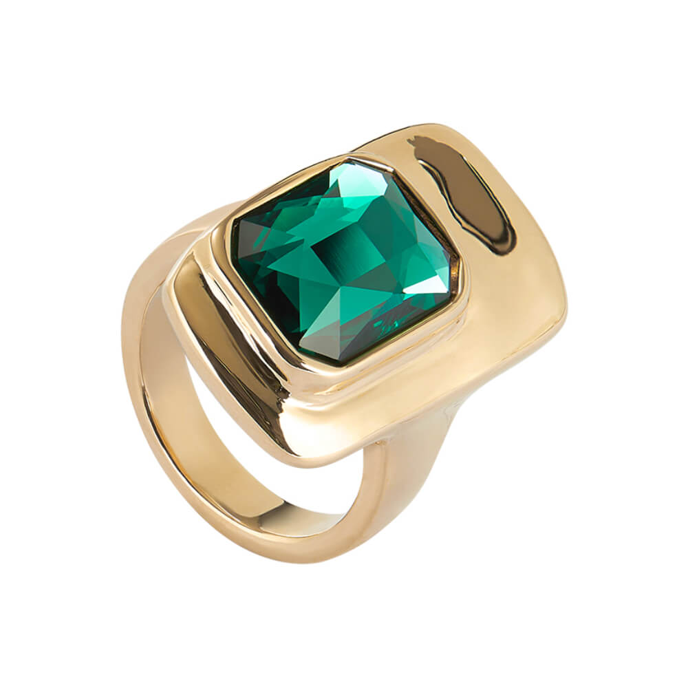 18K Gold-Plated Ring with Green Crystal image