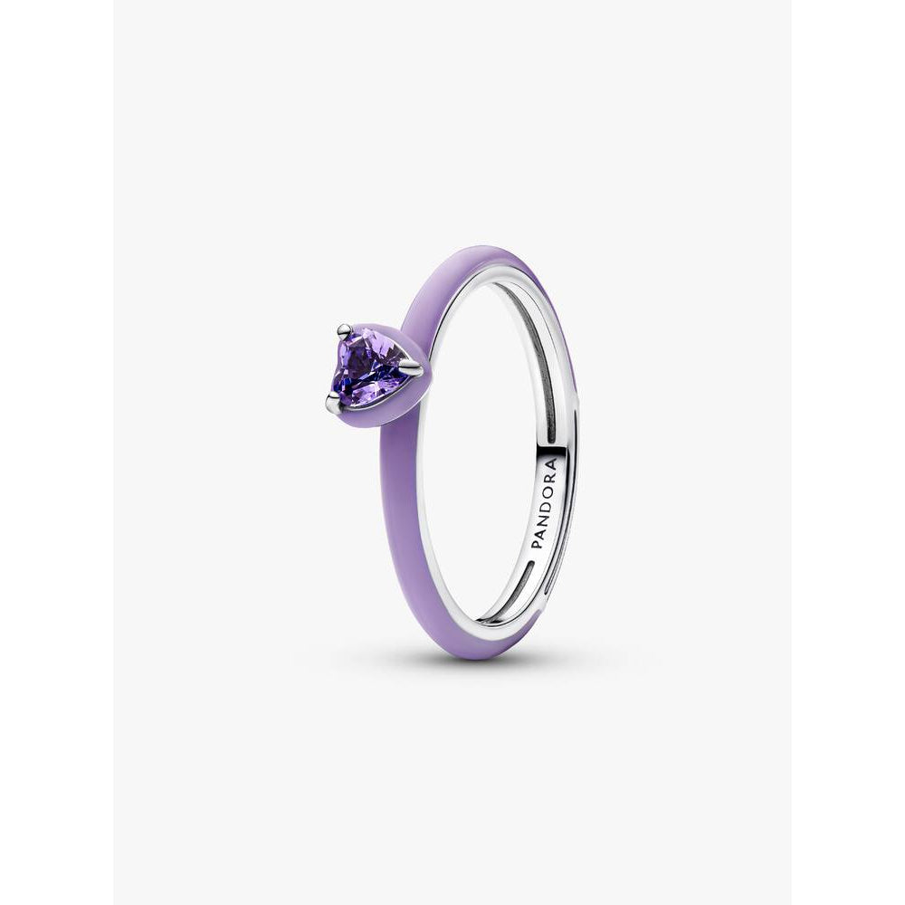 Pandora Silver Purple Enamel Chakra Heart Ring Image 1