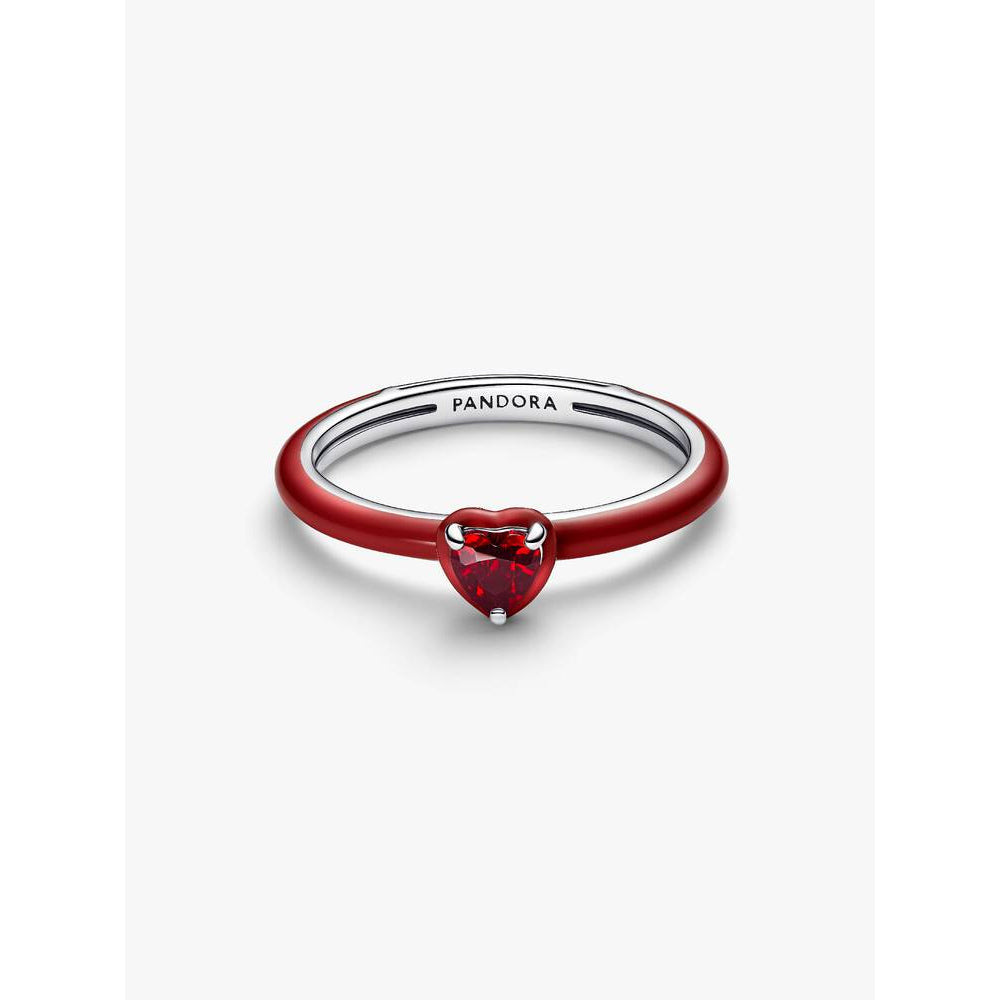 Pandora Silver Red Enamel Chakra Heart Ring Image 1