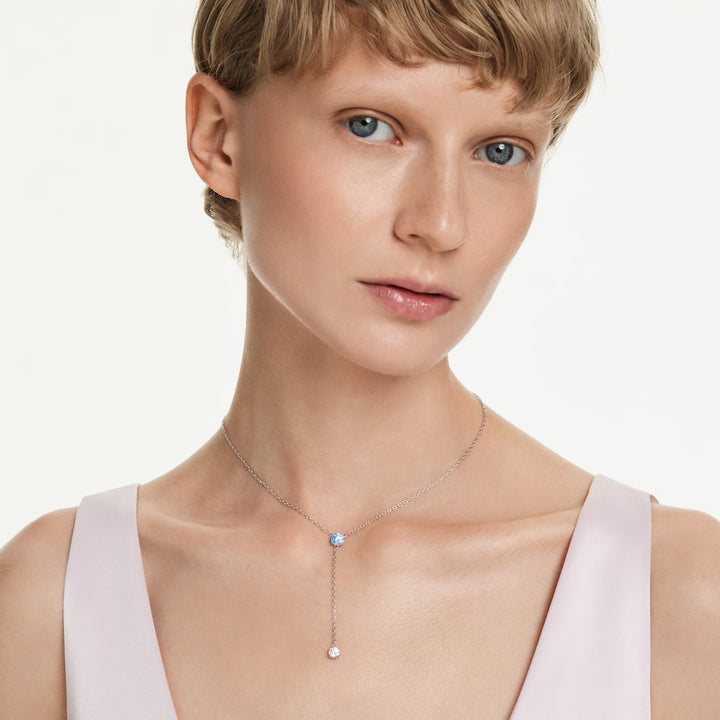 Swarovski Silver Stilla Attract Y Round Cut Blue Necklace