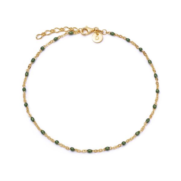 Daisy London Gold Plate Green Enamel Beaded Anklet