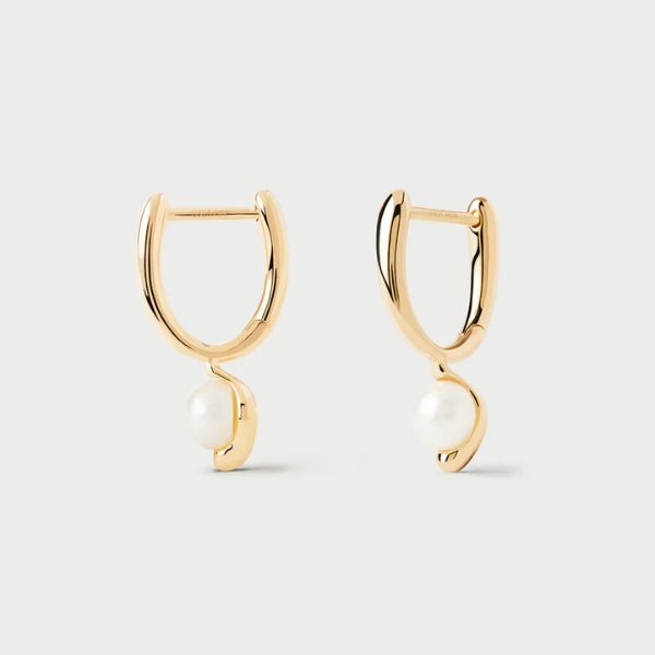 PDPAOLA Gold La Perla Pearl Mini Hoop Earrings