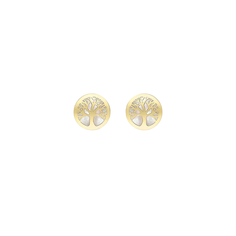 9ct Yellow Gold Mother of Pearl Tree of Life Stud Earrings