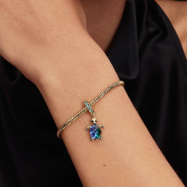 Pandora Gold Sea Turtle Murano Glass Dangle Charm