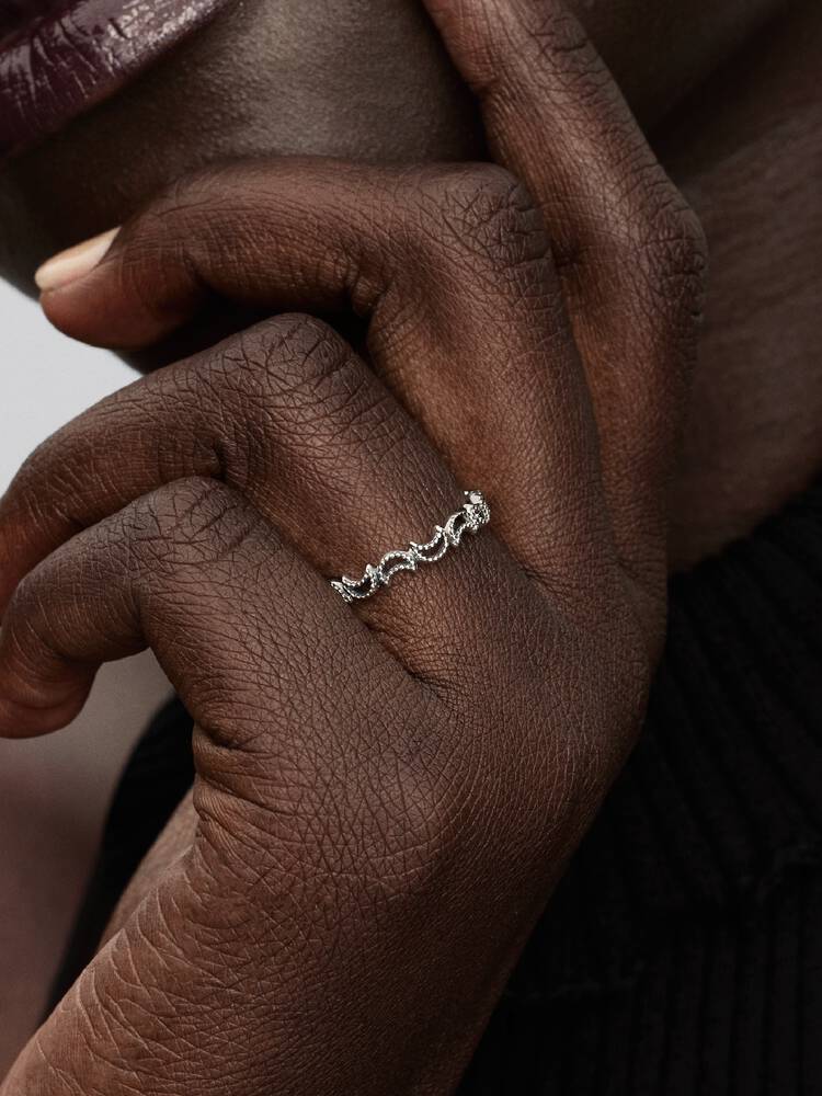 Pandora Silver Crescent Moon Ring