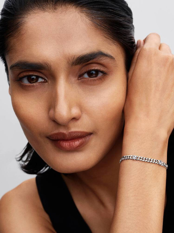 Pandora Silver Heart Cuban Chain Bracelet