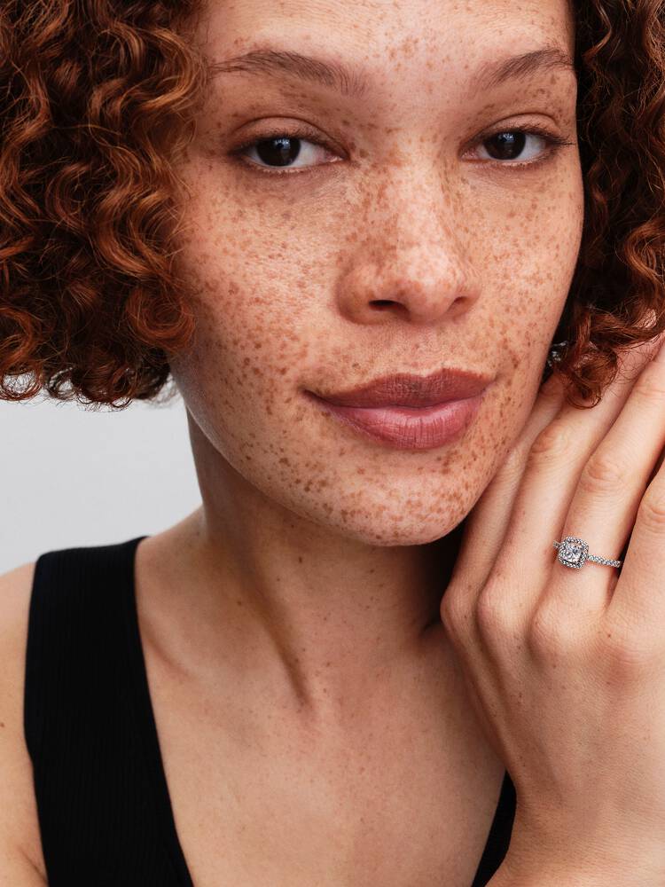 Pandora Silver Sparkling Square Halo Ring