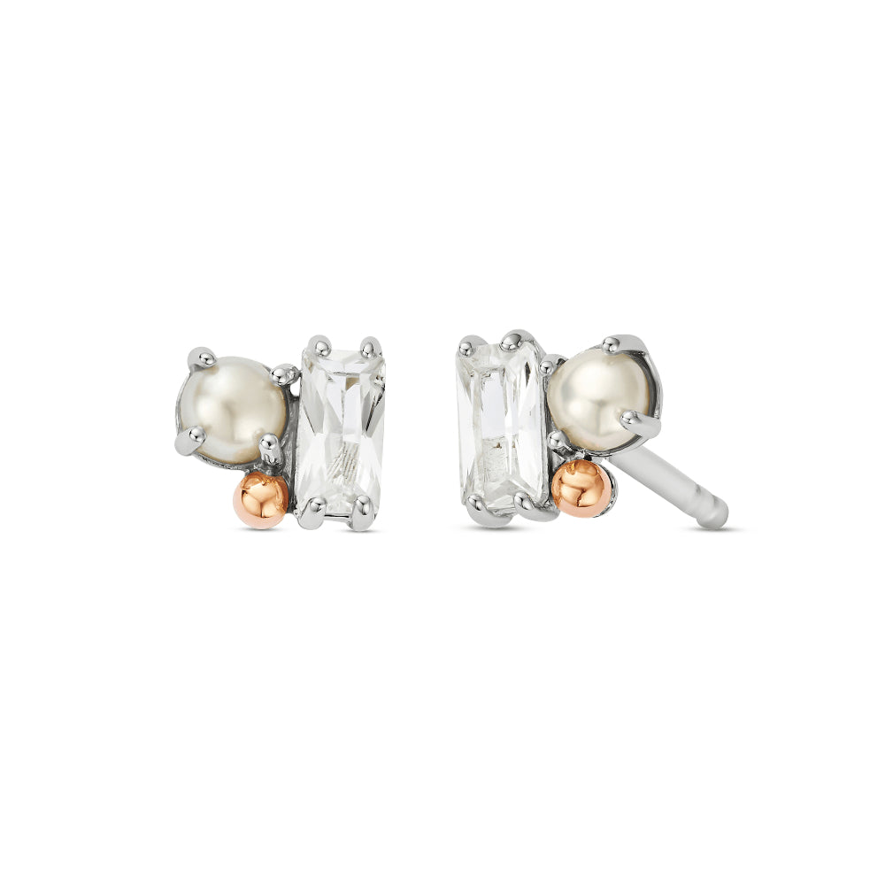 Clogau Silver Nature's Wonder Topaz & Pearl Beachcomber Cluster Stud Earrings Image 1