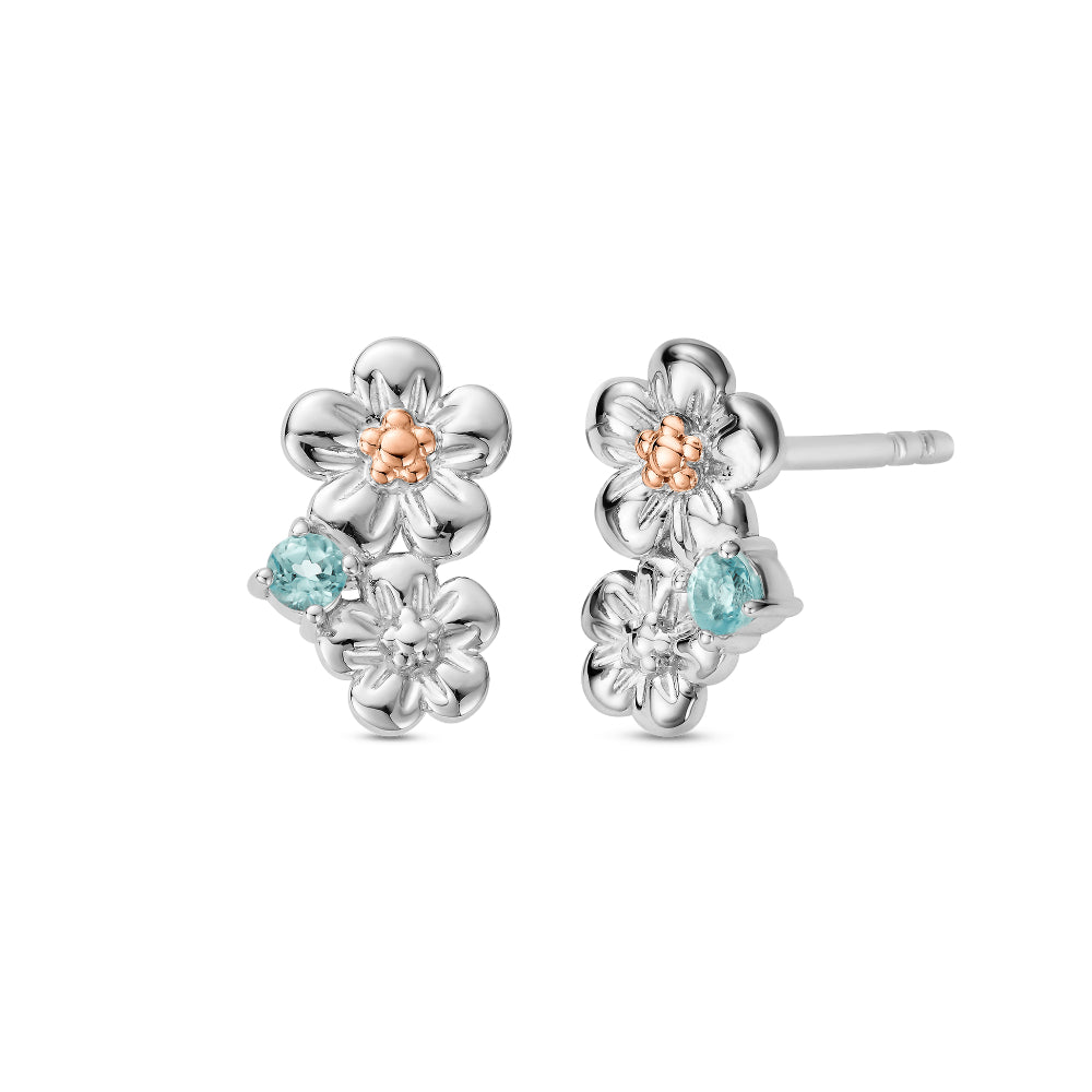 Clogau Silver Nature's Wonder Swiss Blue Topaz Forget-Me-Not Cluster Stud Earrings Image 1