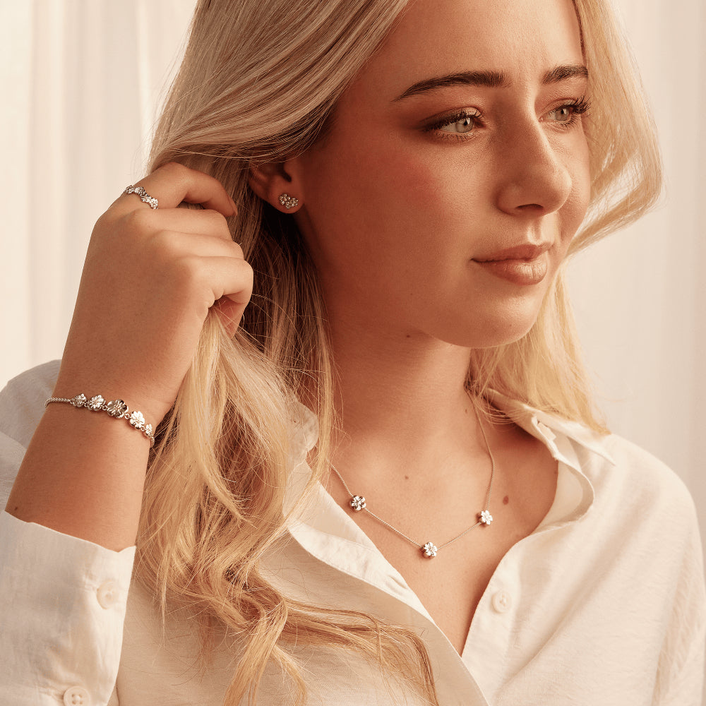 Clogau Silver Nature's Wonder Swiss Blue Topaz Forget-Me-Not Cluster Stud Earrings Image 2