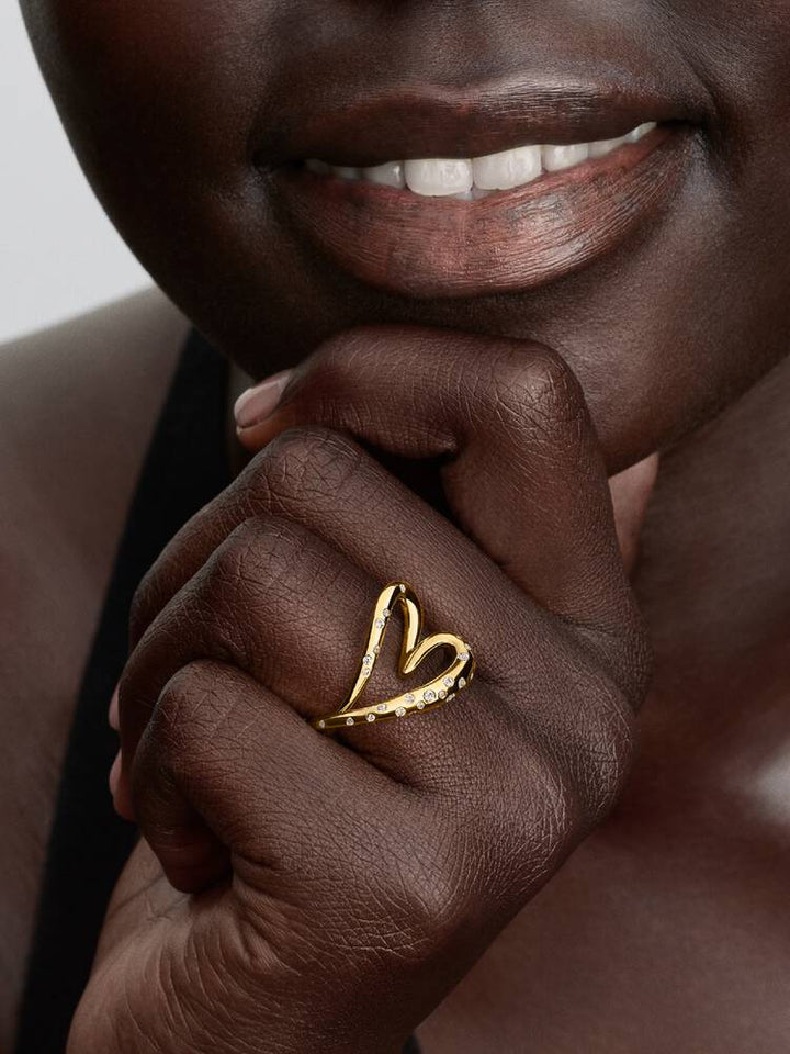 Pandora Gold Heart Organically Shaped Stone-Set Ring