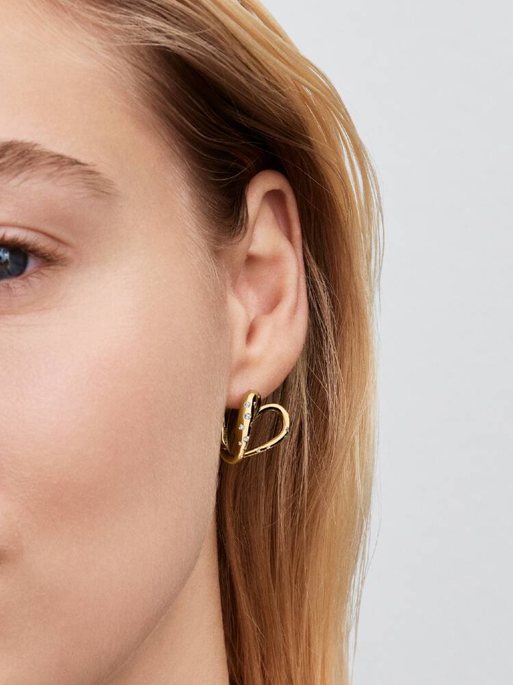 Pandora Gold Organically Shaped Stone-Set Heart Hoop Earrings