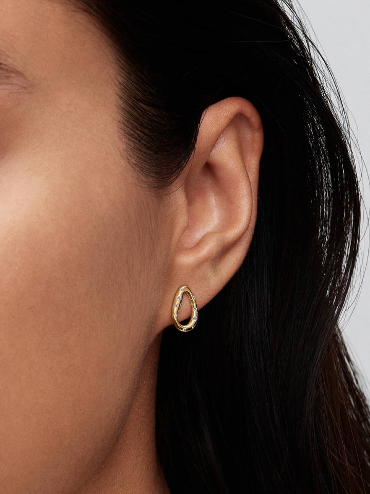 Pandora Gold Organically Shaped Stone-Set Oval Stud Earrings