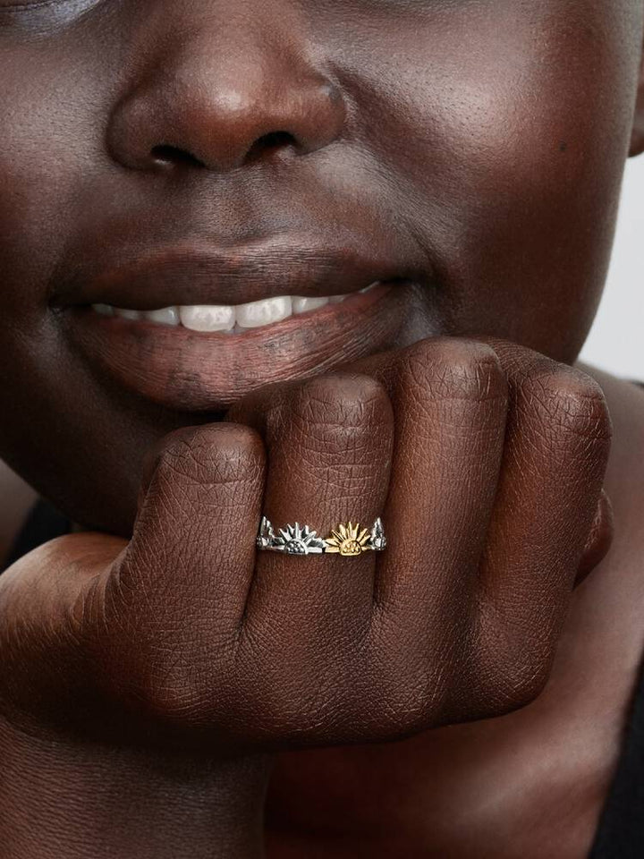 Pandora Silver and Gold Sunflower Ring