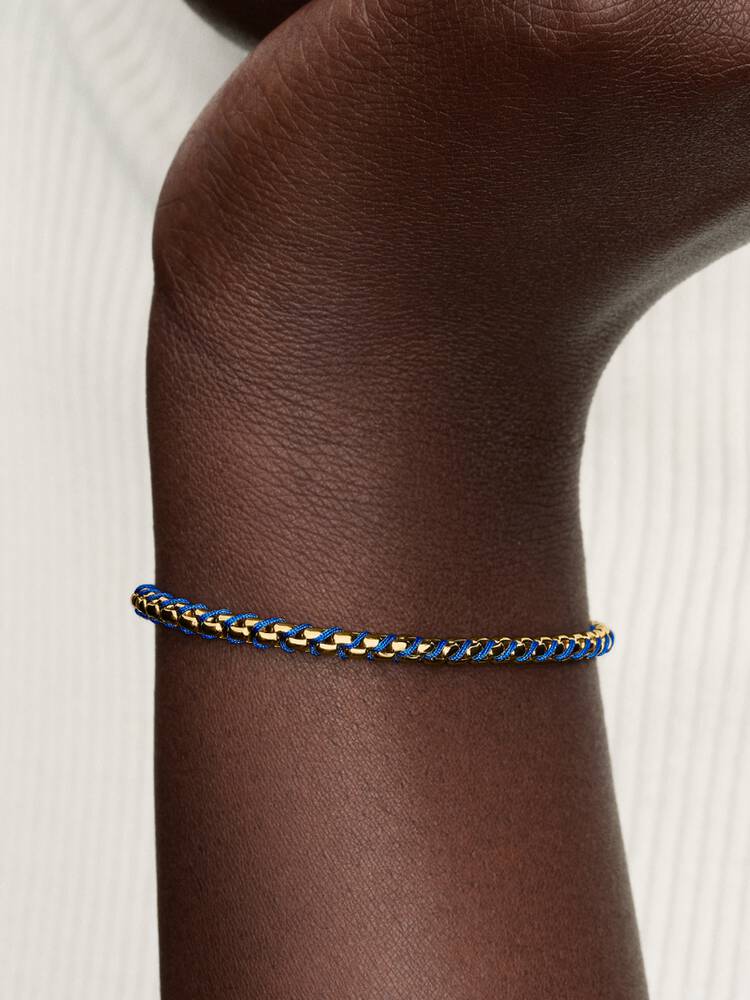 Pandora Gold Blue Cord Box Chain Bracelet