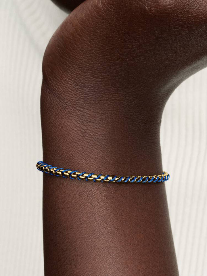 Pandora Gold Blue Cord Box Chain Bracelet