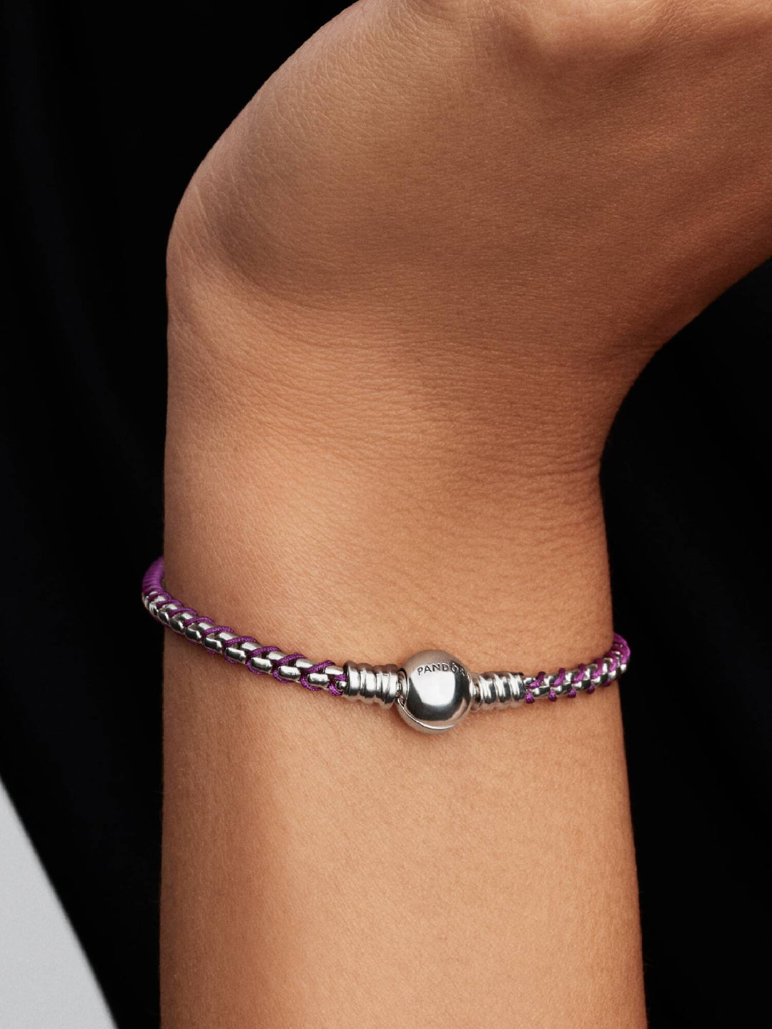 Pandora Silver Purple Cord Box Chain Bracelet