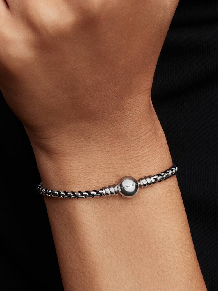 Pandora Silver Black Cord Box Chain Bracelet