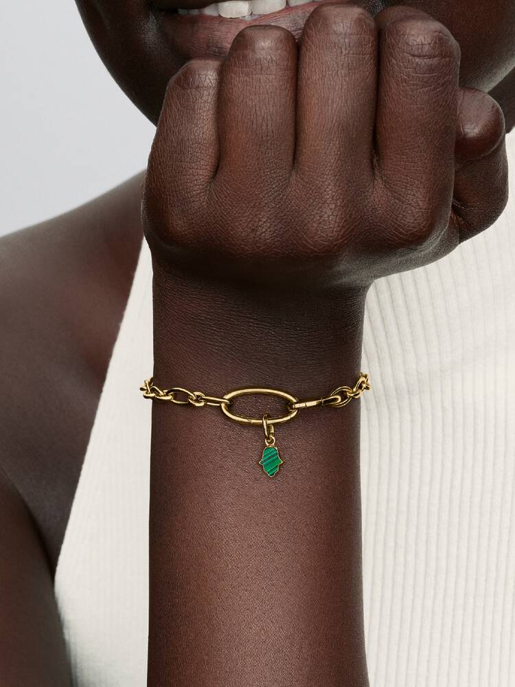 Pandora Gold Green Hamsa Hand Mini Dangle Charm