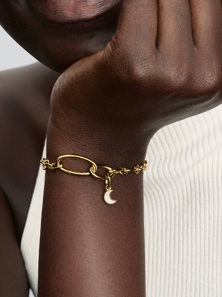 Pandora Gold White Crescent Moon Mini Dangle Charm