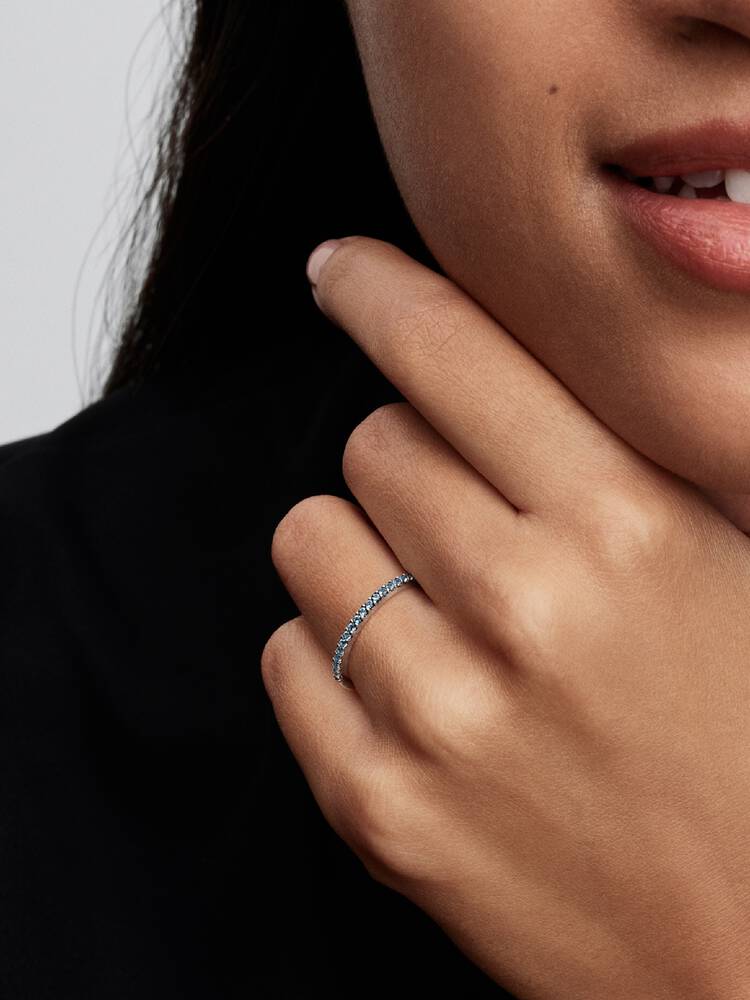 Pandora Silver Sparkling Aquamarine Half Eternity Band Ring