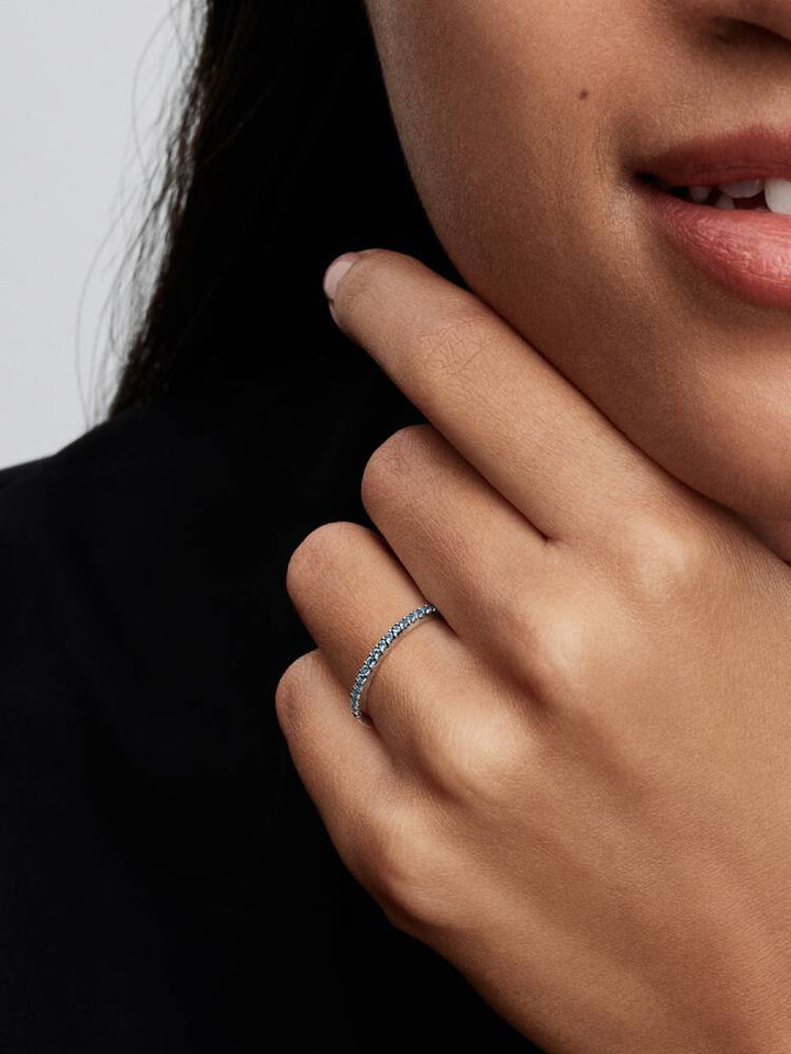 Pandora Silver Sparkling Aquamarine Half Eternity Band Ring