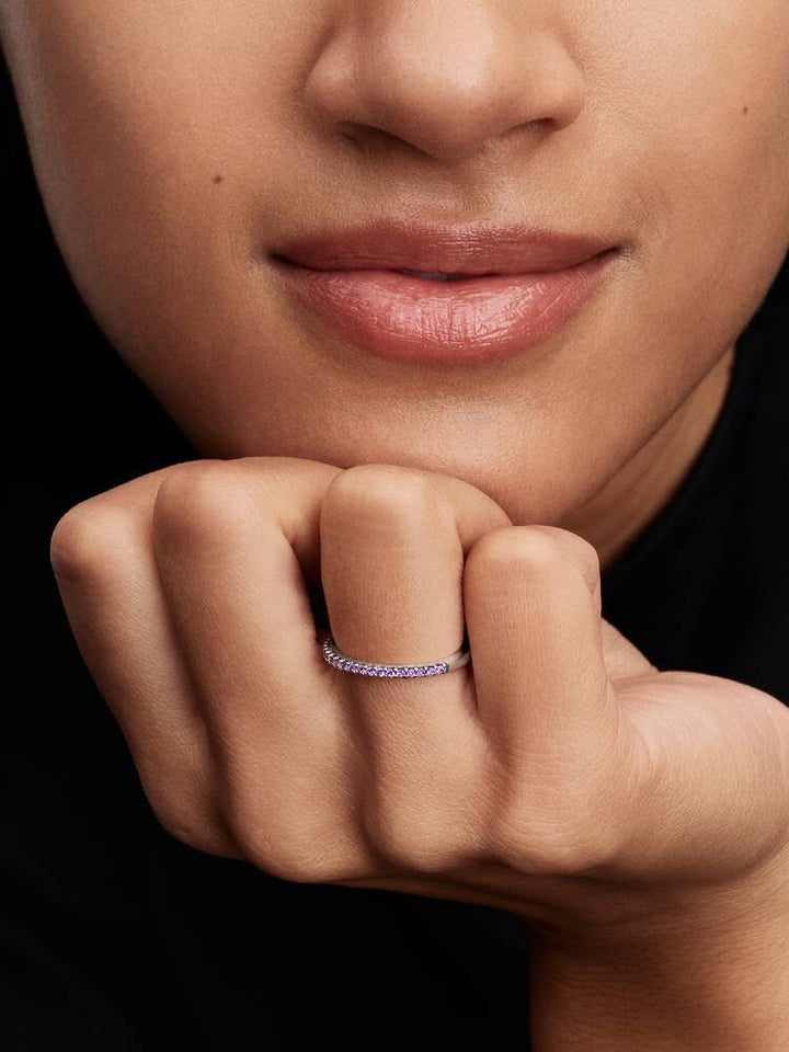 Pandora Silver Sparkling Purple Half Eternity Band Ring