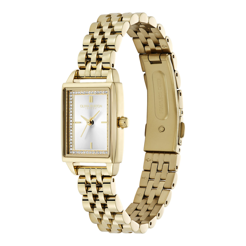 Olivia Burton 21mm Rectangle White and Gold Bracelet Watch