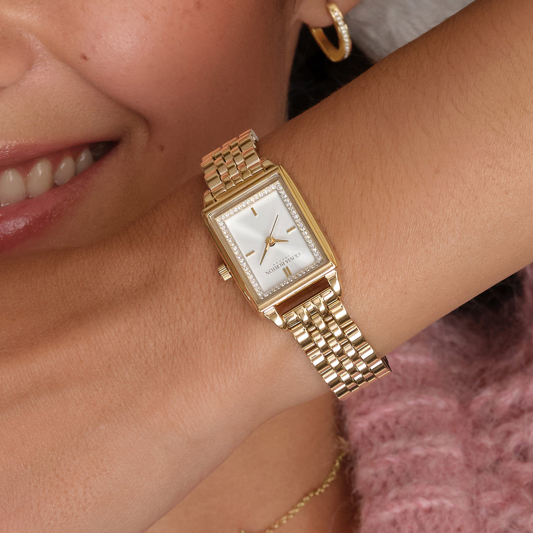 Olivia Burton 21mm Rectangle White and Gold Bracelet Watch