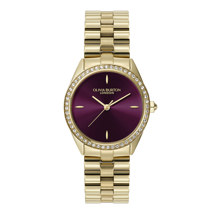 Olivia Burton Sports Luxe 34mm Bejewelled Cherry Lacquer & Gold Bracelet Watch