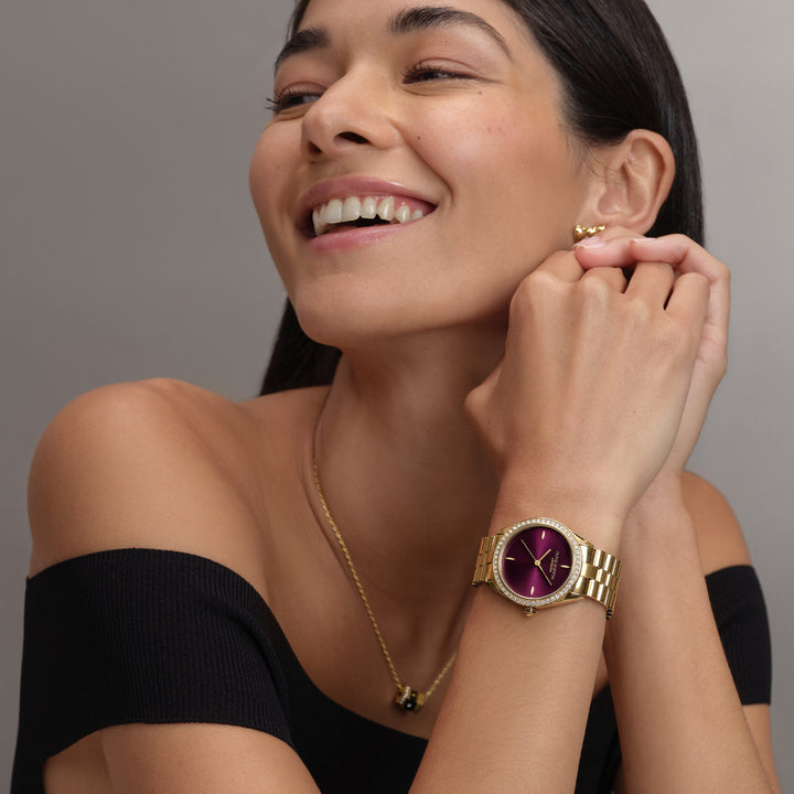 Olivia Burton Sports Luxe 34mm Bejewelled Cherry Lacquer & Gold Bracelet Watch