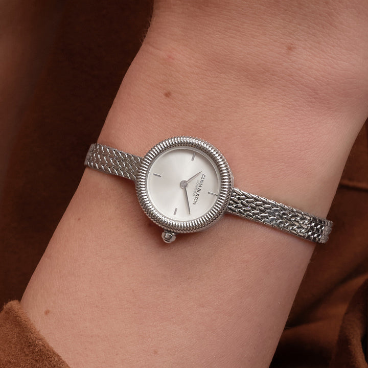 Olivia Burton Silver Finery 20mm Mesh Watch