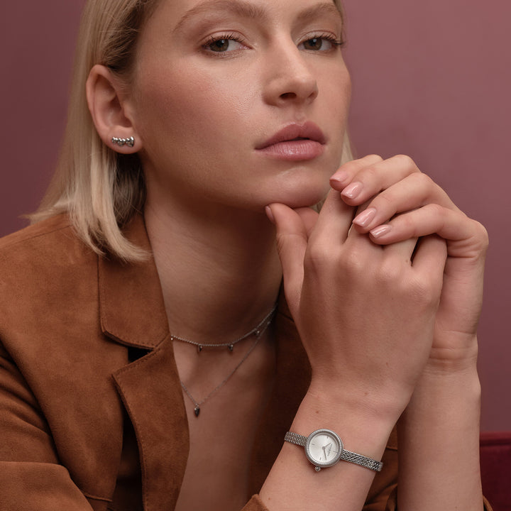 Olivia Burton Silver Finery 20mm Mesh Watch
