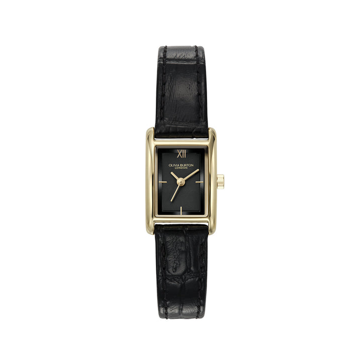 Olivia Burton Classic Mini Grove 16mm Gold & Black Leather Strap Watch