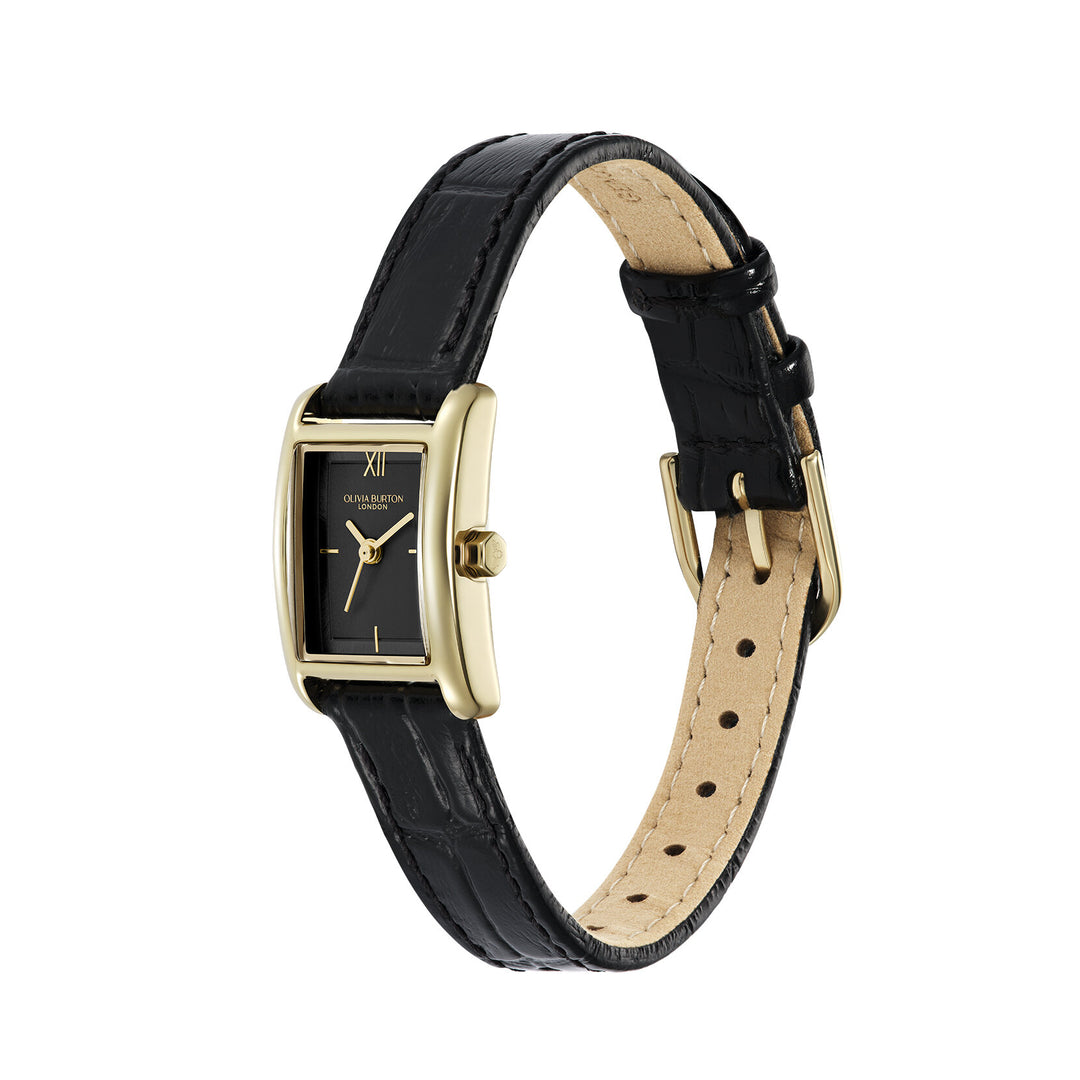 Olivia Burton Classic Mini Grove 16mm Gold & Black Leather Strap Watch
