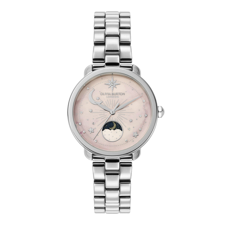 Olivia Burton Celestial 34mm Moon Phase Pink & Silver Bracelet Watch