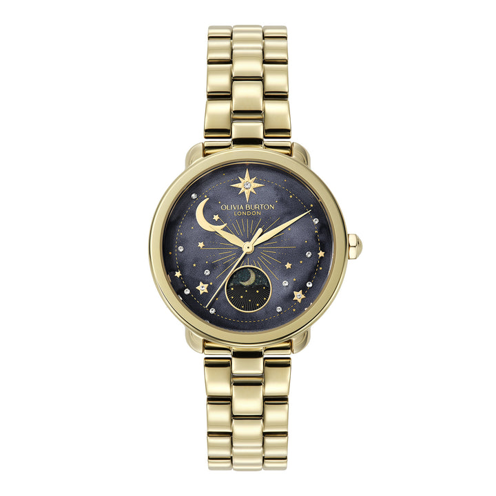 Olivia Burton Celestial 34mm Moon Phase Black & Gold Watch