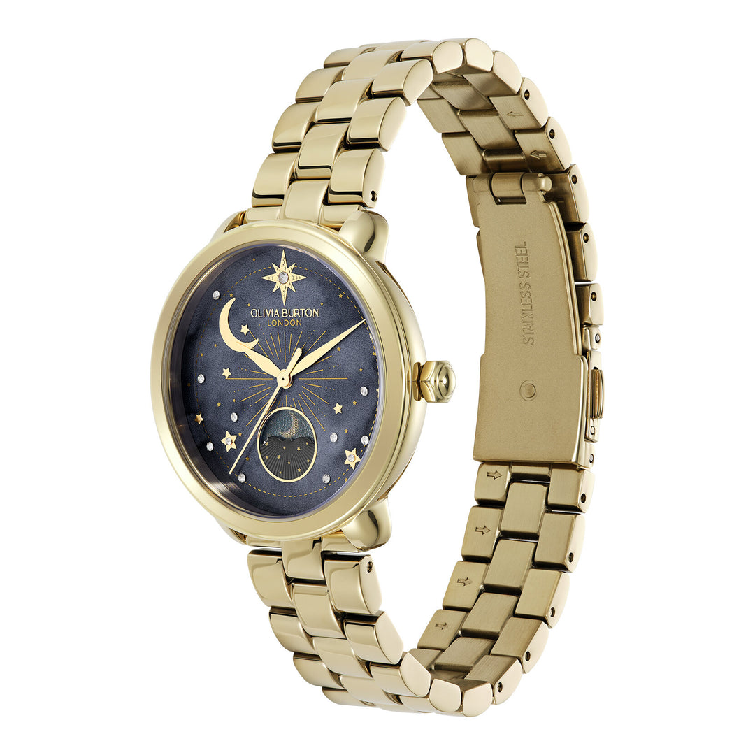 Olivia Burton Celestial 34mm Moon Phase Black & Gold Watch
