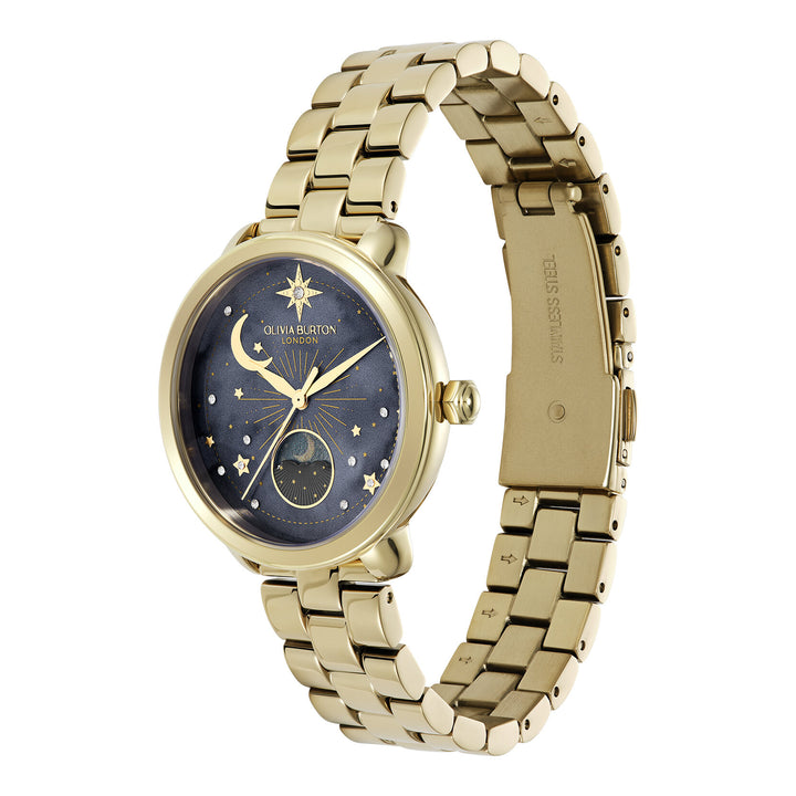 Olivia Burton Celestial 34mm Moon Phase Black & Gold Watch