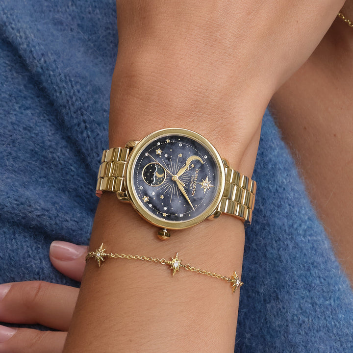 Olivia Burton Celestial 34mm Moon Phase Black & Gold Watch