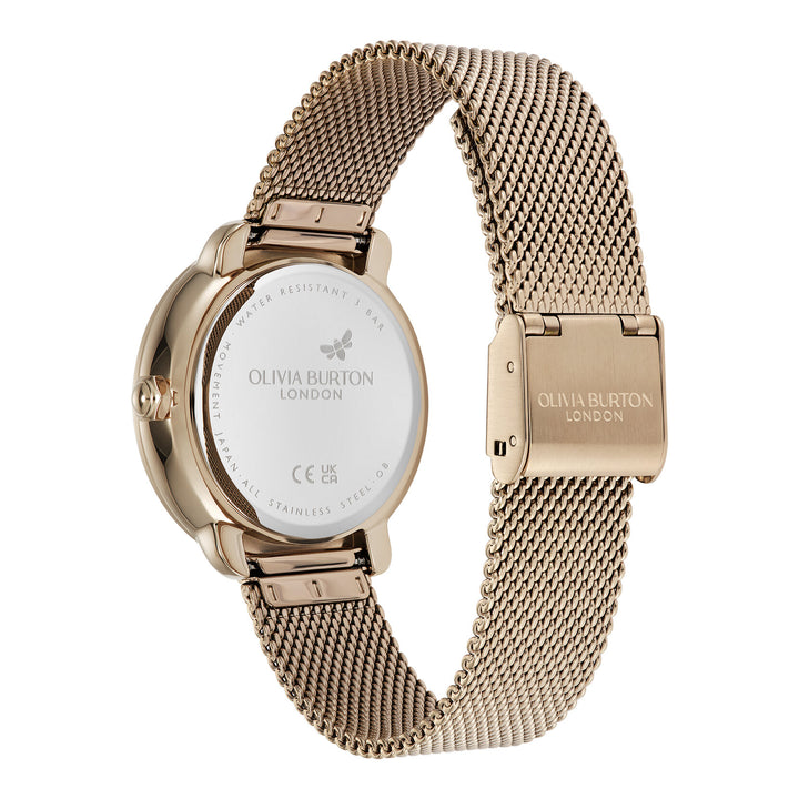 Olivia Burton Celestial 34mm Moon Phase Navy & Rose Gold Mesh Watch