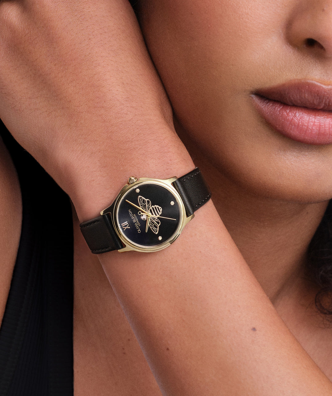 Olivia Burton Black Classic Bee Leather Watch