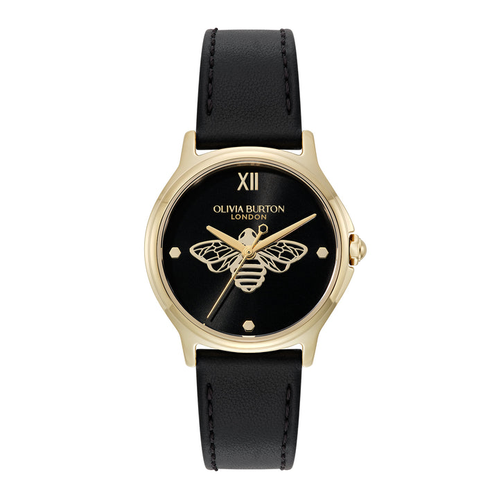 Olivia Burton Black Classic Bee Leather Watch