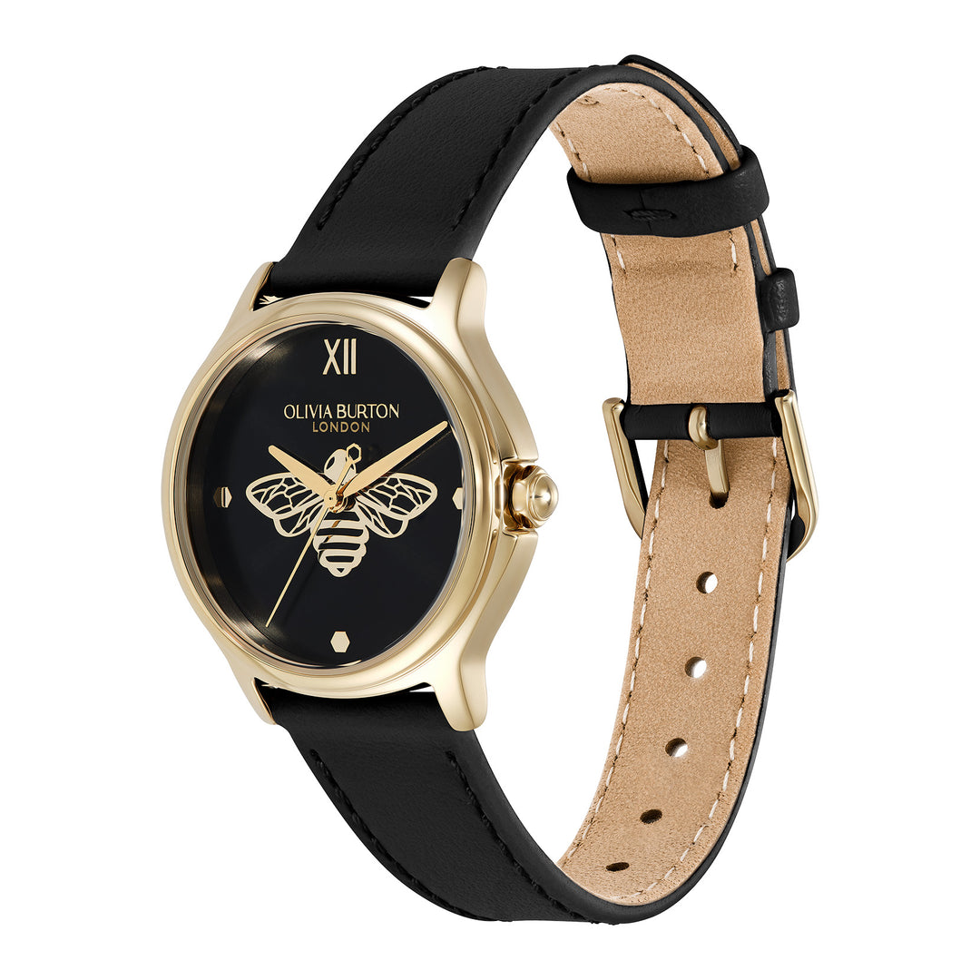 Olivia Burton Black Classic Bee Leather Watch