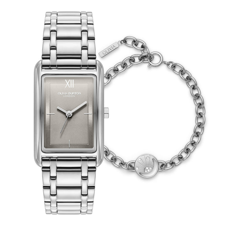 Olivia Burton Silver 23mm Grove Dove Grey Watch &amp; Celestial Bracelet Gift Set