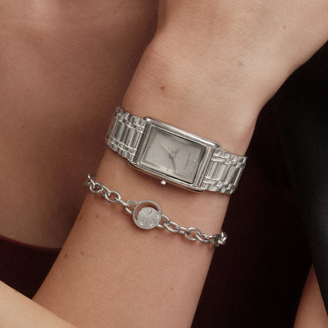 Olivia Burton Silver 23mm Grove Dove Grey Watch &amp; Celestial Bracelet Gift Set