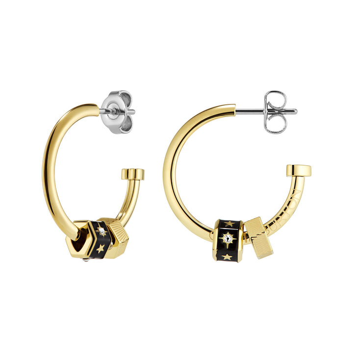 Olivia Burton Black & Gold Bead Charm Hoop Earrings